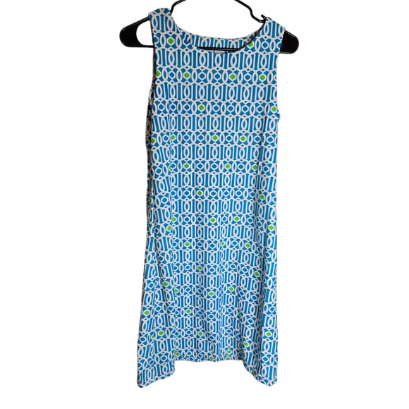 Jude Connally sleeveless shift dress blue green white size small mini abstract - Picture 1 of 6